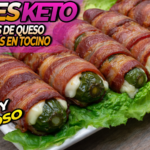 Chiles keto rellenos de queso envueltos en tocino crujientes en freidora de aire