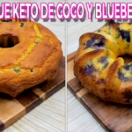 Panqué keto de coco y blueberries esponjoso horneado en molde bundt bajo en carbohidratos